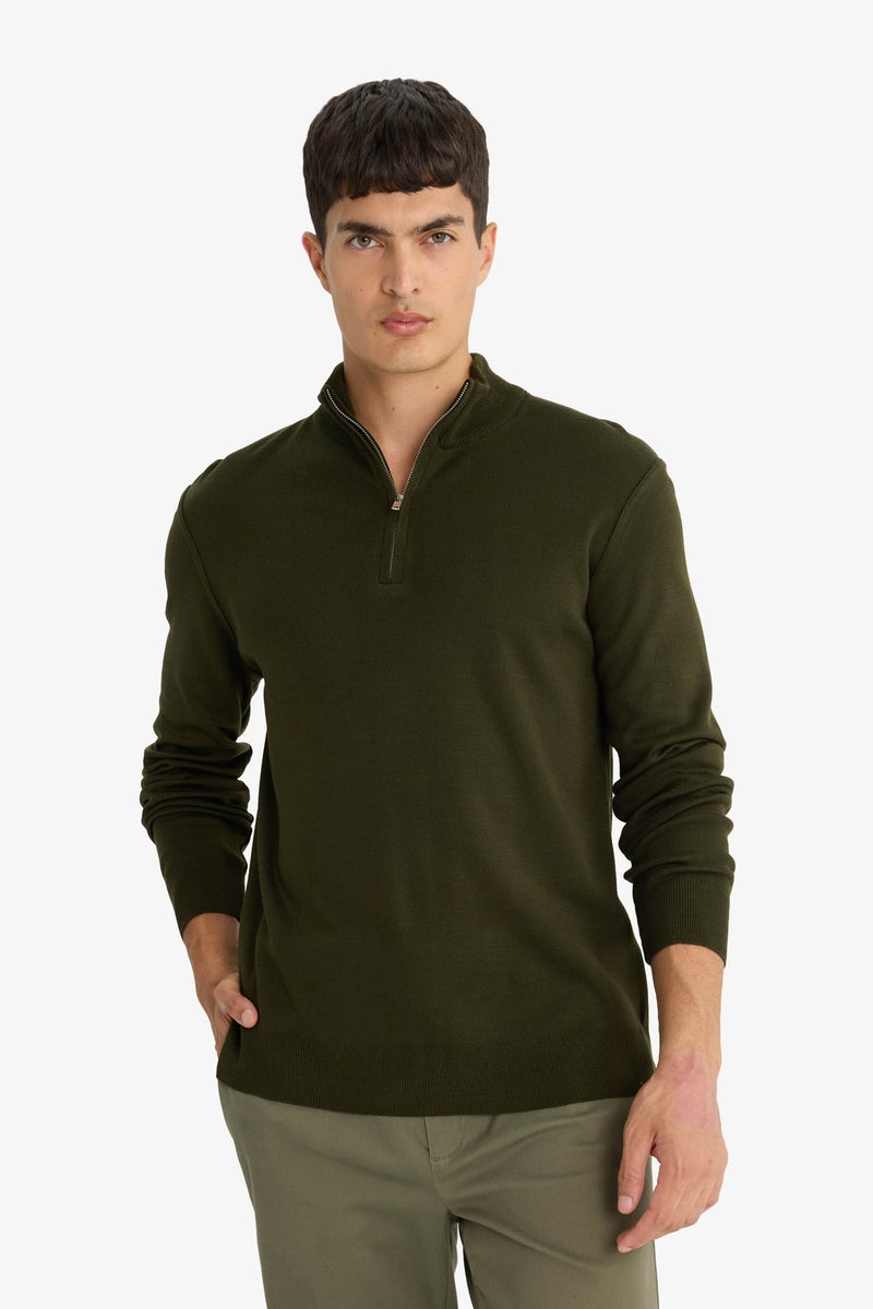 DeFacto Green Man Standard Fit Zipper Knitwear Pullover Casual - Image 3